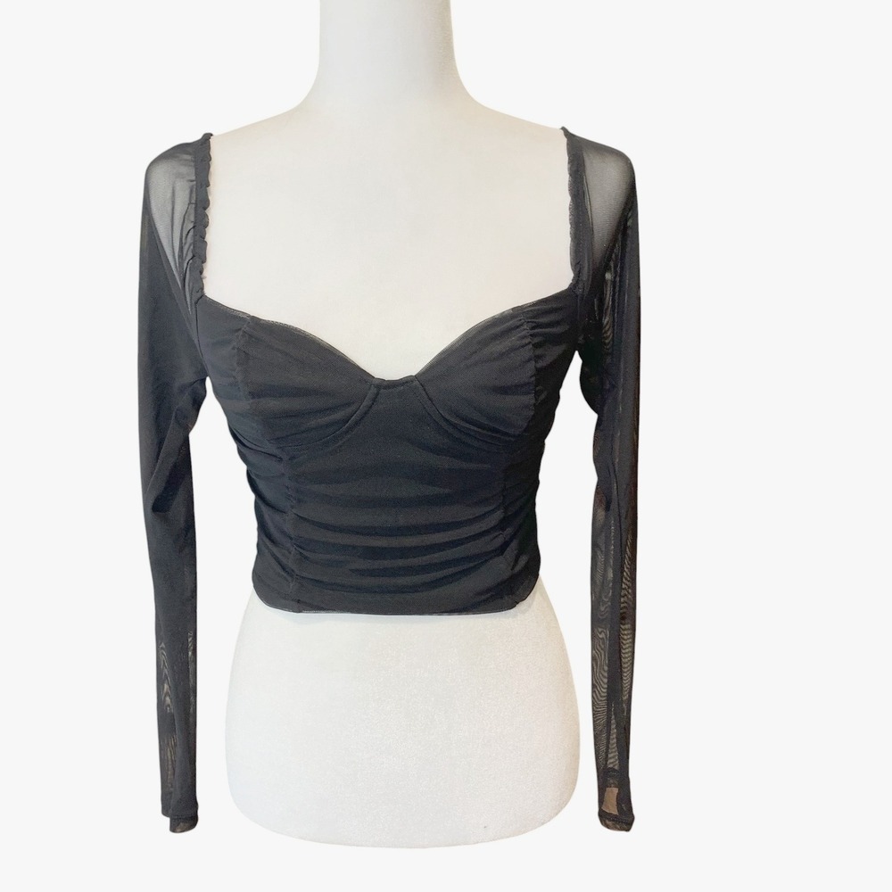 Rue21 Mesh Crop Top Women S Black Ruched Indie Sleaze Going Out Whimsygoth Rave